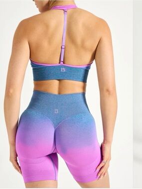 Seamless Ombre High-Waist Bike Shorts - Teal to Pink